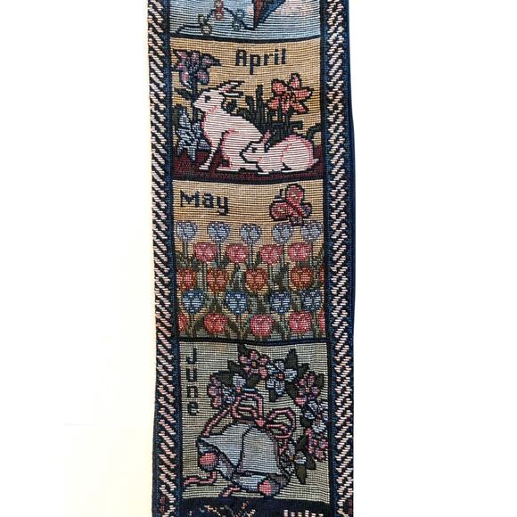 Vintage Tapestry Wallhanging Monthly Seasons Calendar 36"x4" Tassels Rod Pocket - Picture 3 of 8